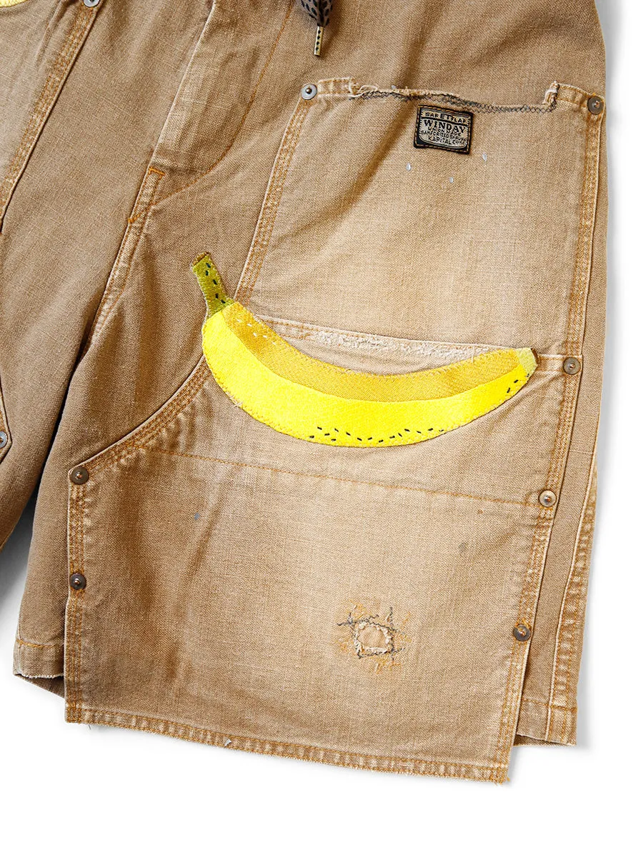 Kapital Canvas W-Knee EASY Shorts (BANANA Patch Remake) - GOLD