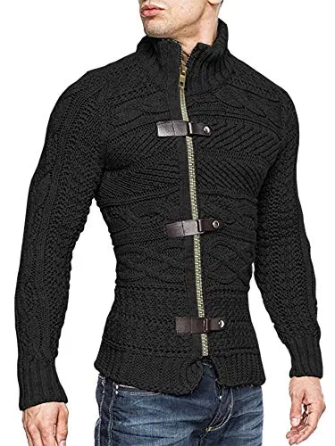 Karlywindow Men's Cable Knit Cardigan