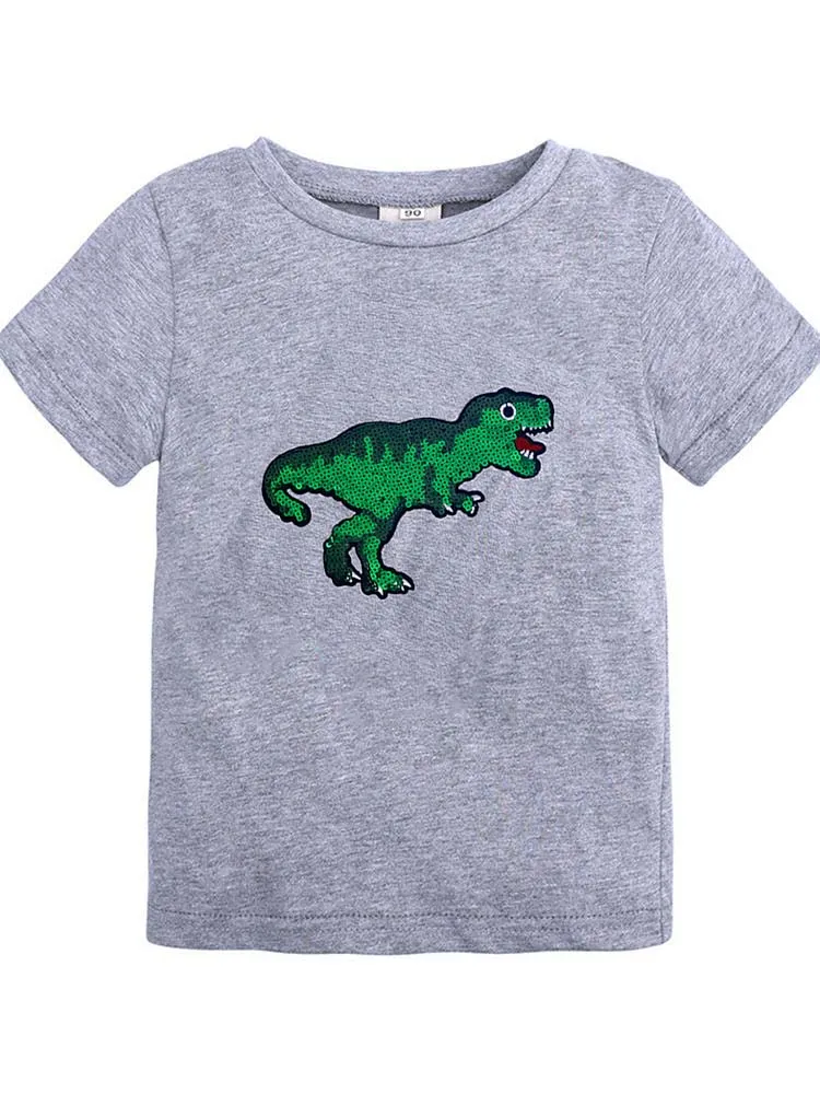 Kids Sequin Dinosaur Grey T-Shirt