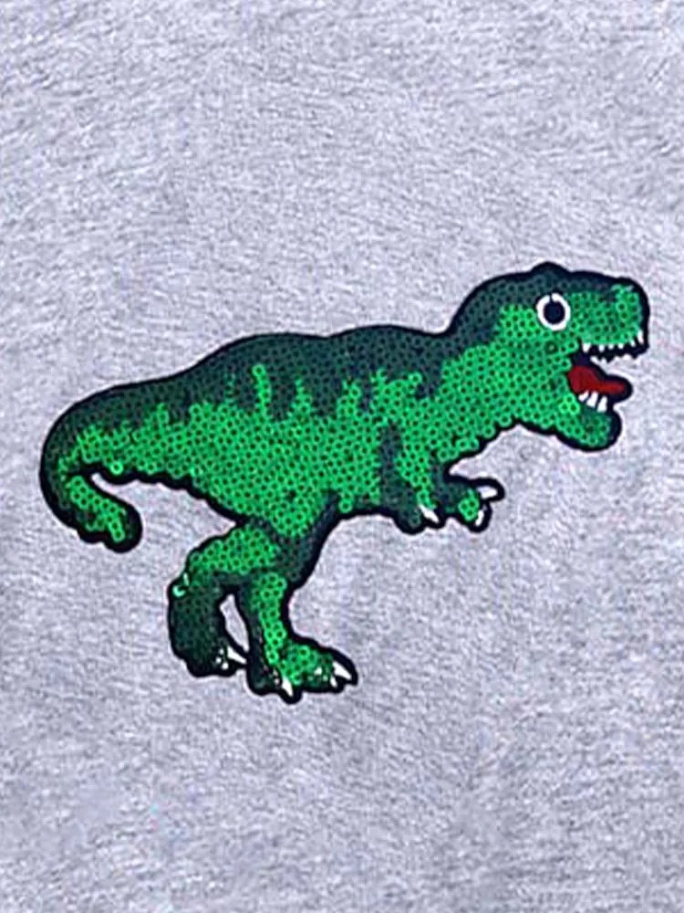 Kids Sequin Dinosaur Grey T-Shirt