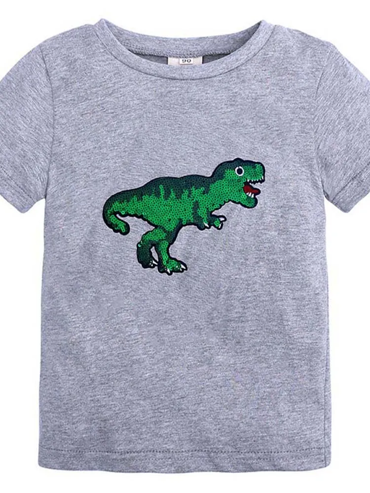 Kids Sequin Dinosaur Grey T-Shirt