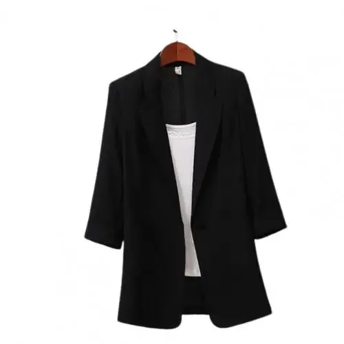 Korean Office Lady Blazer Solid Color Loose Spring Autumn Long Sleeve Lapel Pockets Women Suits Coat Blazer