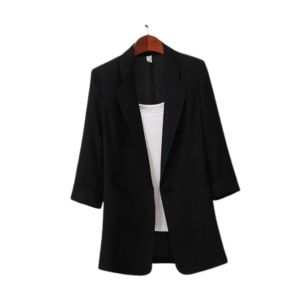 Korean Office Lady Blazer Solid Color Loose Spring Autumn Long Sleeve Lapel Pockets Women Suits Coat Blazer