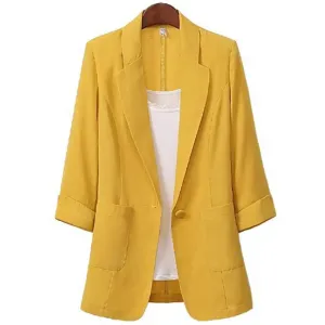 Korean Office Lady Blazer Solid Color Loose Spring Autumn Long Sleeve Lapel Pockets Women Suits Coat Blazer