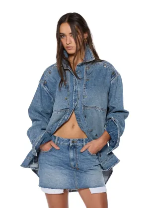 KSUBI Bolt Oversized Long Sleeve Swept Shirt - Denim
