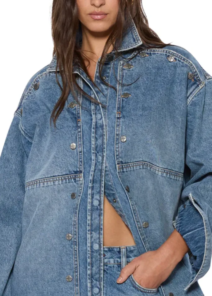 KSUBI Bolt Oversized Long Sleeve Swept Shirt - Denim