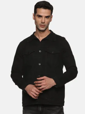 Kultprit Men's Black Denim jacket with back embroidery / Print