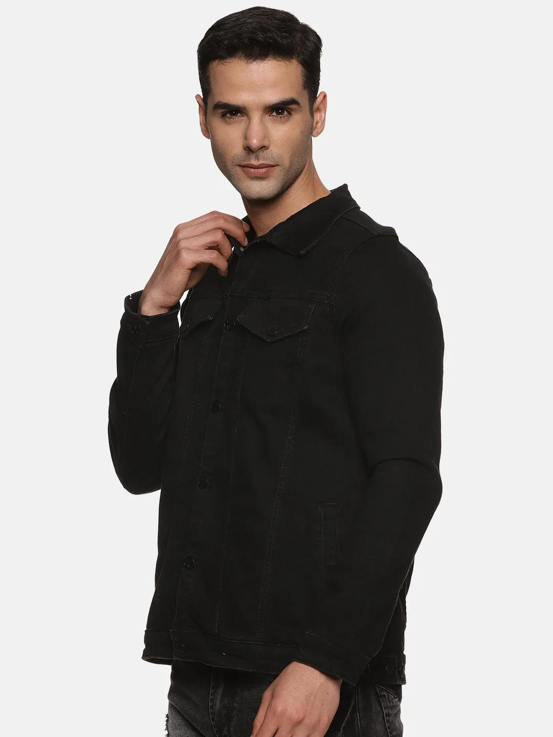 Kultprit Men's Black Denim jacket with back embroidery / Print