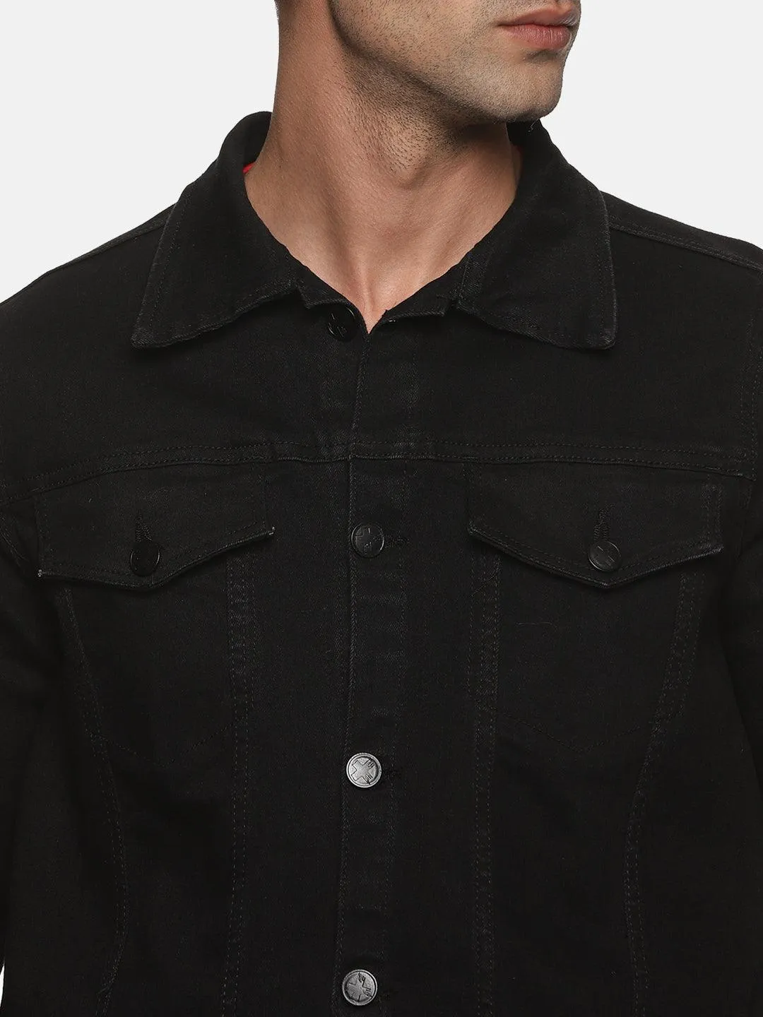 Kultprit Men's Black Denim jacket with back embroidery / Print
