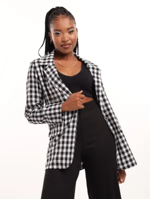 Ladies Oversized Gingham Blazer Set - Black