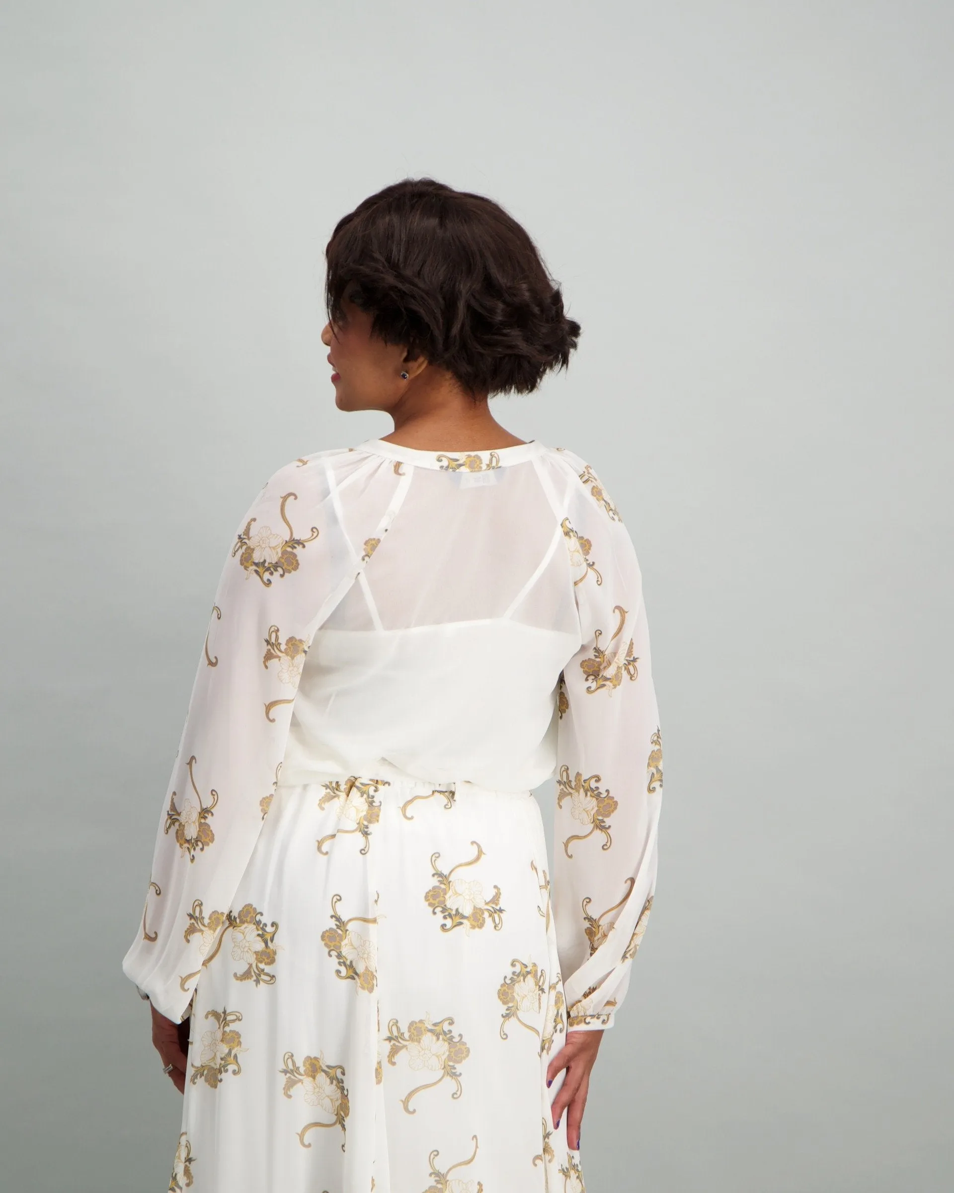 Ladies Print Button Down Blouse - White