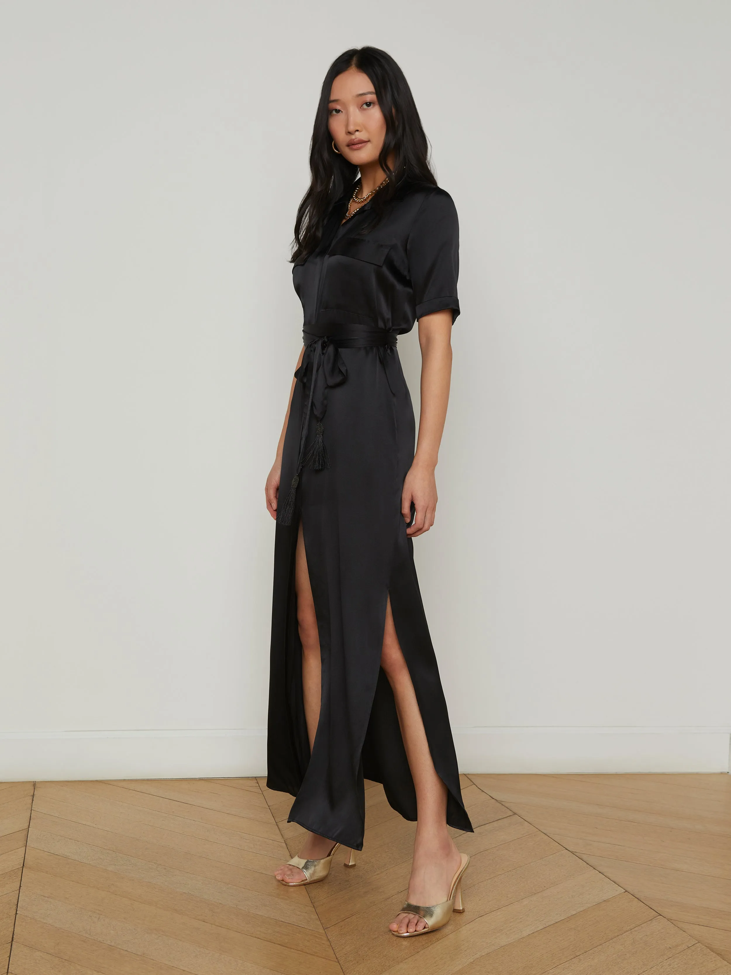 L'AGENCE - Klement Silk Shirt Dress - Black