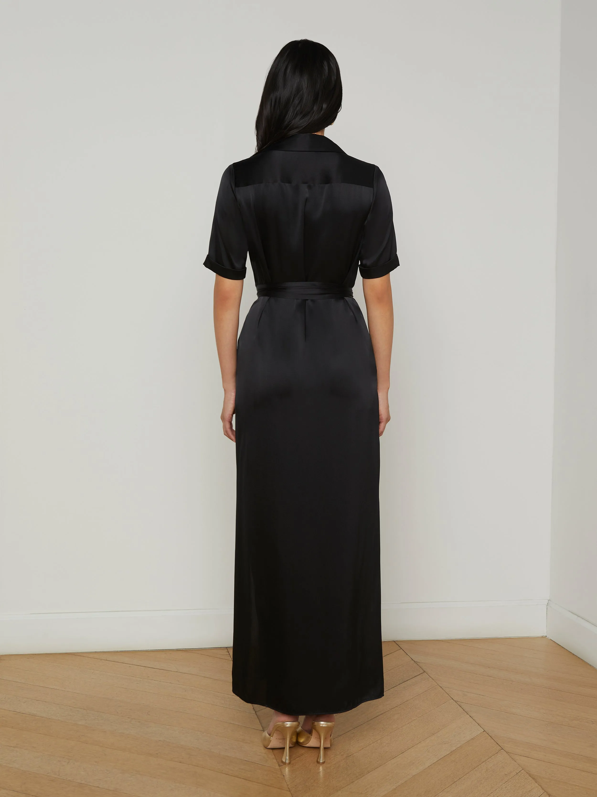 L'AGENCE - Klement Silk Shirt Dress - Black