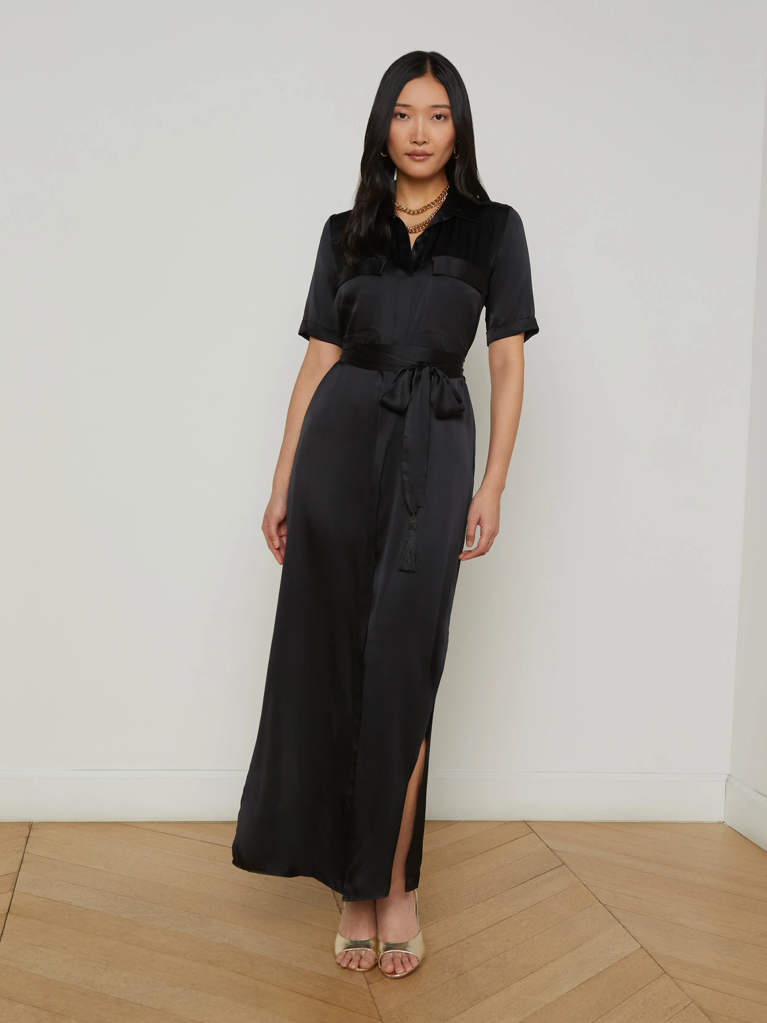 L'AGENCE - Klement Silk Shirt Dress - Black