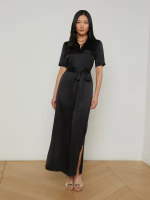 L'AGENCE - Klement Silk Shirt Dress - Black