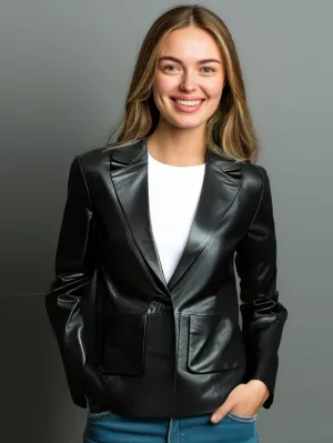 Lambskin Luxe Notch Leather Blazer for Women