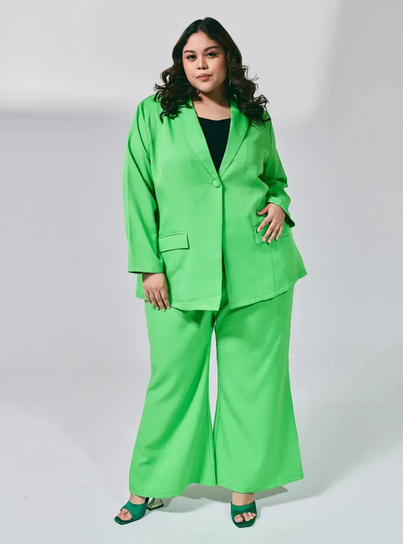 Lapel Collar Oversized Blazer - Green