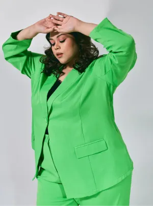 Lapel Collar Oversized Blazer - Green