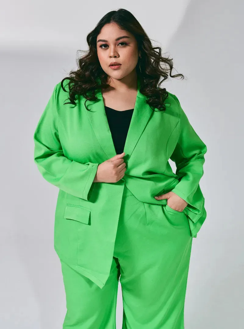 Lapel Collar Oversized Blazer - Green