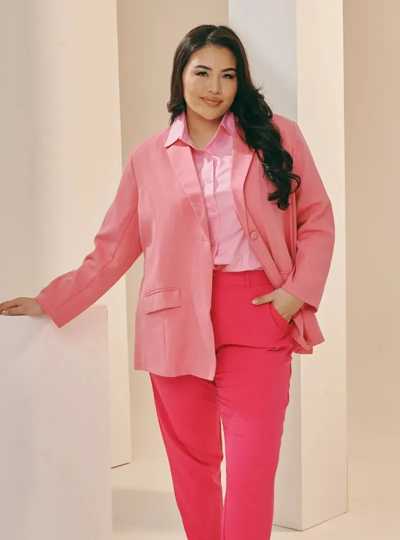 Lapel Collar Oversized Blazer - Pink Series