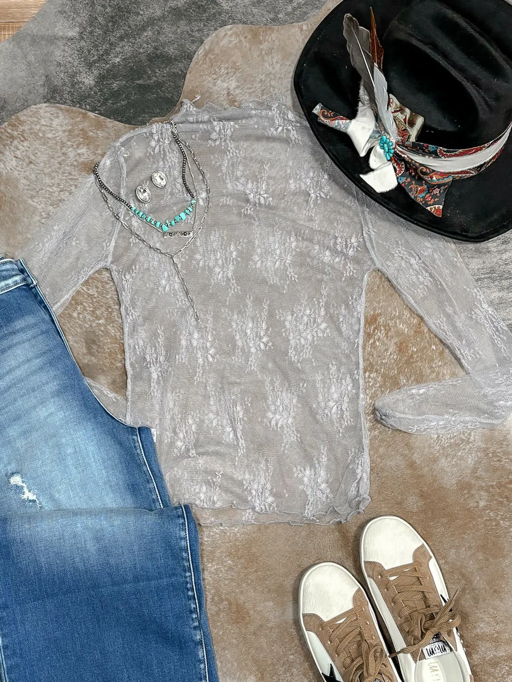 Laura Lace Mock Neck Long Sleeve Top