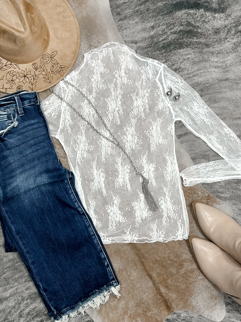 Laura Lace Mock Neck Long Sleeve Top