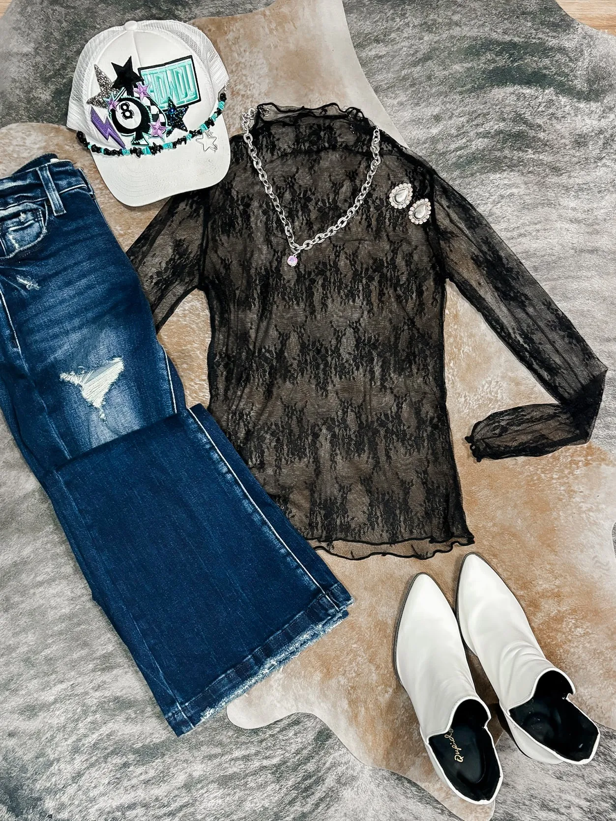 Laura Lace Mock Neck Long Sleeve Top