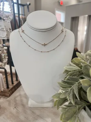 Layered Cross & Bead Necklace
