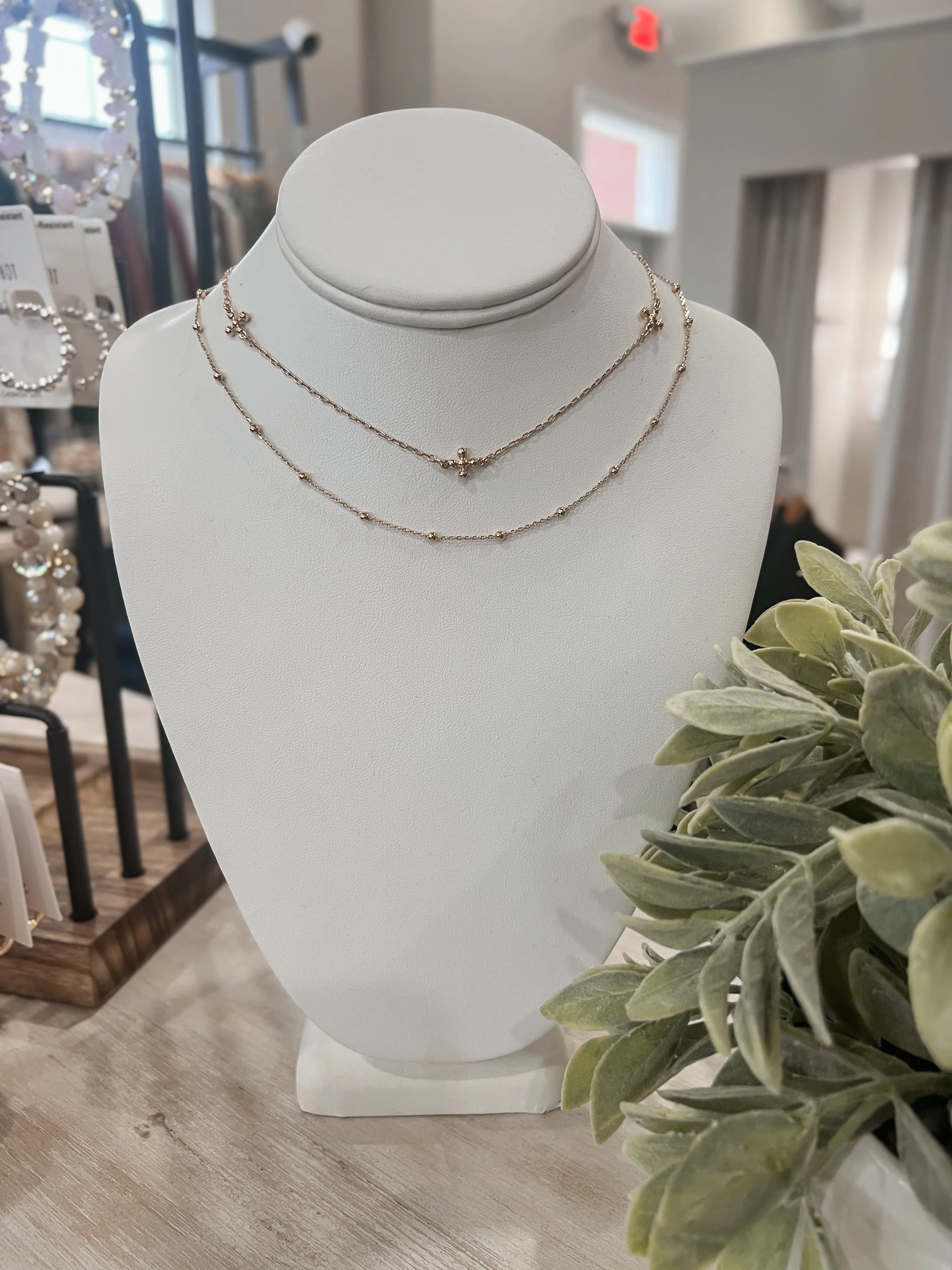 Layered Cross & Bead Necklace