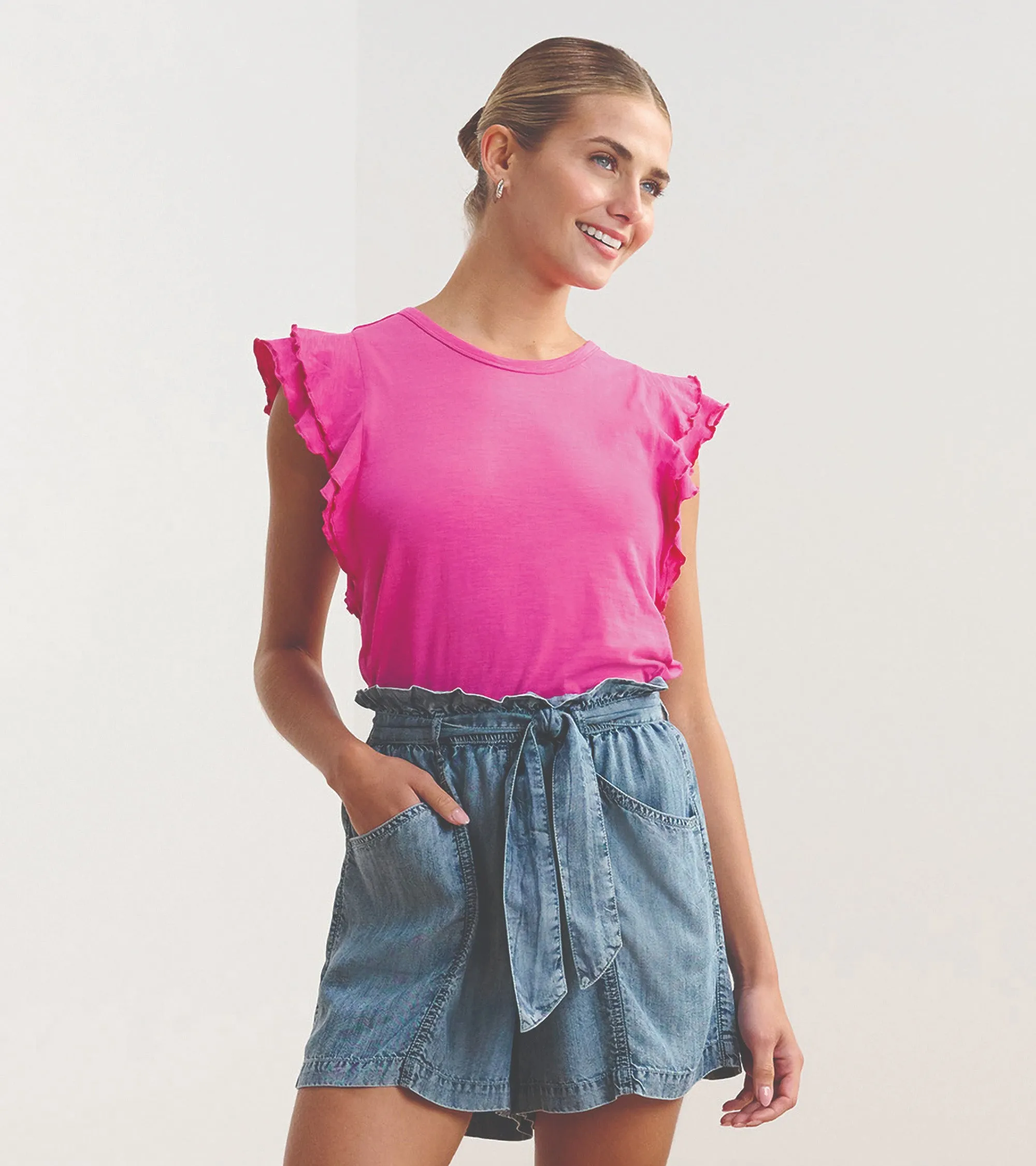 Layered Sleeve Tank - Fuchsia