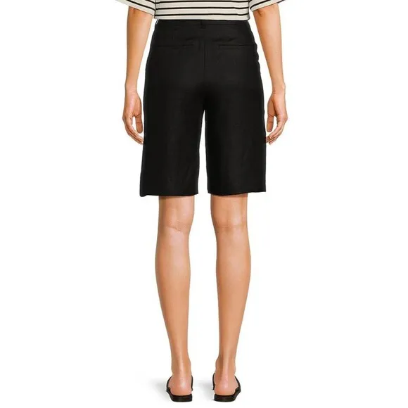 Le' AL.X High Rise Bermuda Trouser Shorts BLACK LONG SHORTS 100% Linen size 12