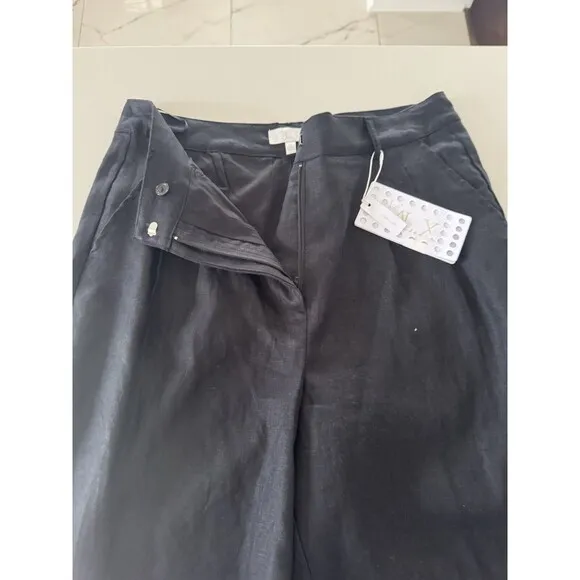 Le' AL.X High Rise Bermuda Trouser Shorts BLACK LONG SHORTS 100% Linen size 12