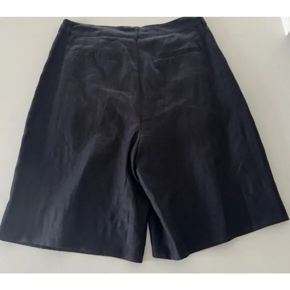Le' AL.X High Rise Bermuda Trouser Shorts BLACK LONG SHORTS 100% Linen size 12