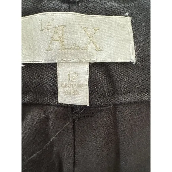 Le' AL.X High Rise Bermuda Trouser Shorts BLACK LONG SHORTS 100% Linen size 12