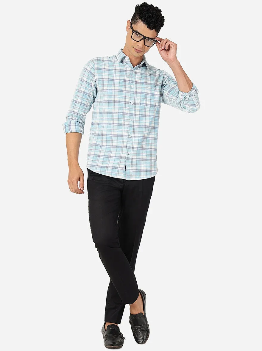 Light Blue Checked Slim Fit Casual Shirt | JadeBlue