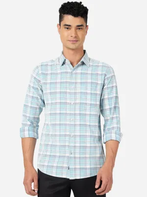 Light Blue Checked Slim Fit Casual Shirt | JadeBlue