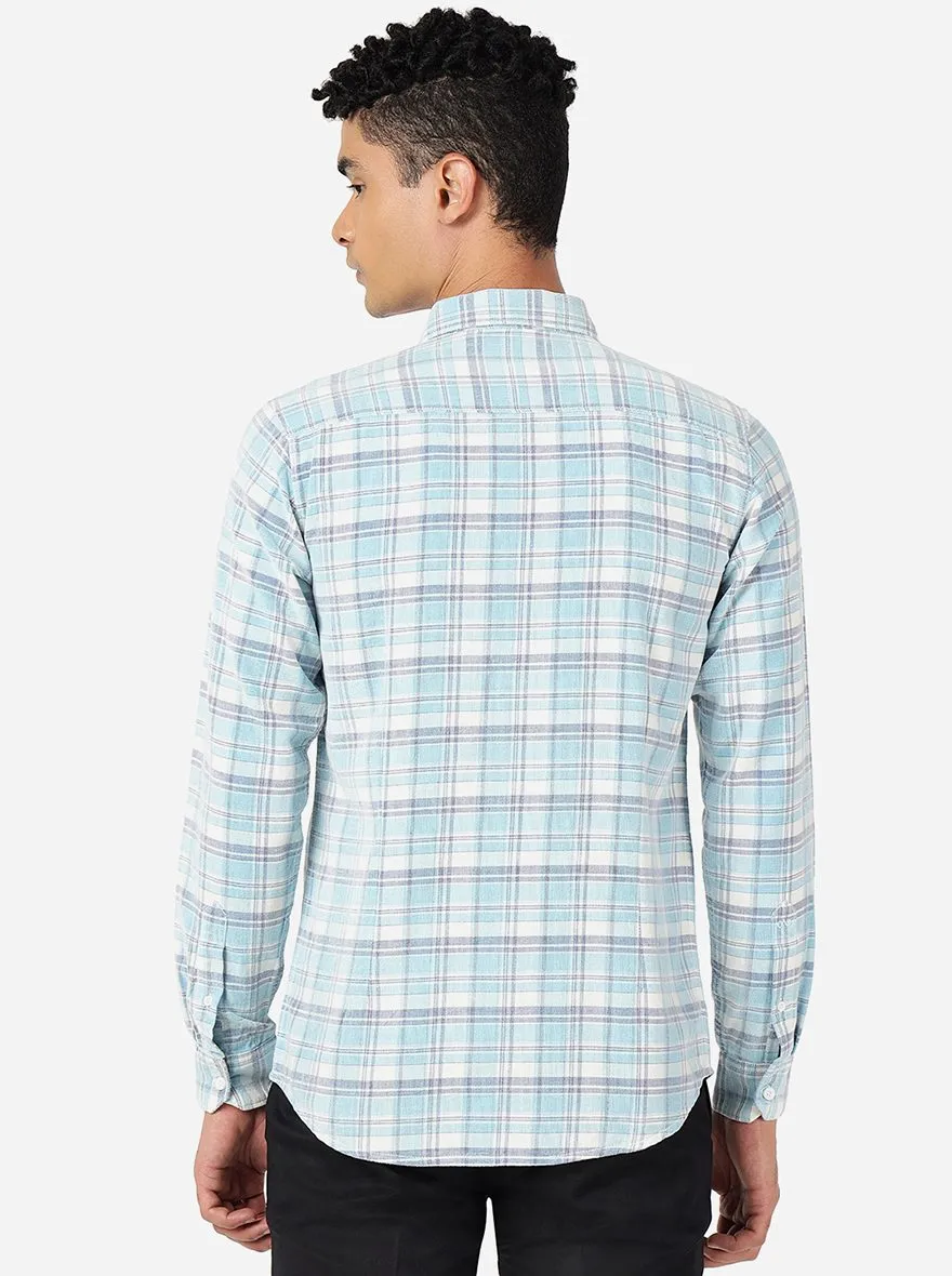 Light Blue Checked Slim Fit Casual Shirt | JadeBlue