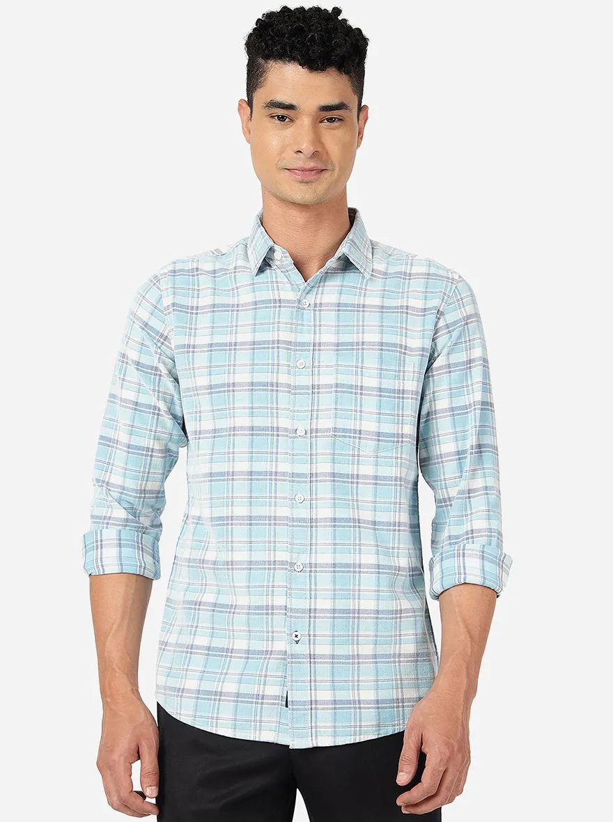 Light Blue Checked Slim Fit Casual Shirt | JadeBlue