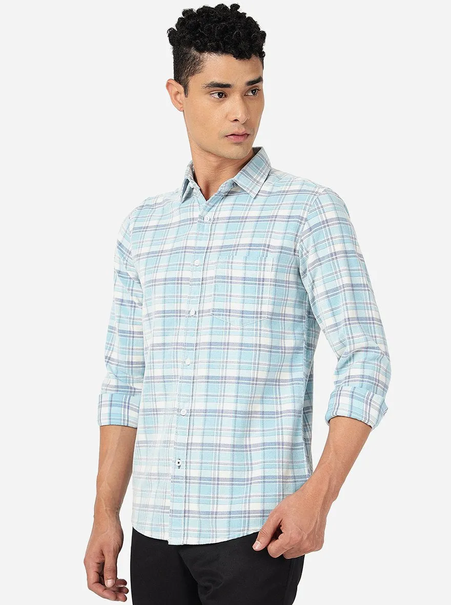 Light Blue Checked Slim Fit Casual Shirt | JadeBlue
