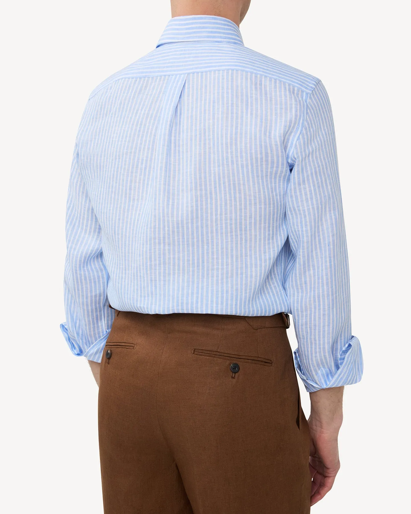 Light Blue Reverse Stripe Linen Button Down Shirt