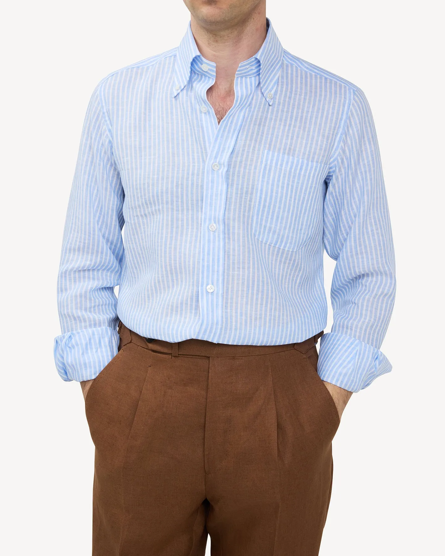 Light Blue Reverse Stripe Linen Button Down Shirt