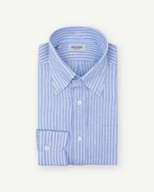 Light Blue Reverse Stripe Linen Button Down Shirt