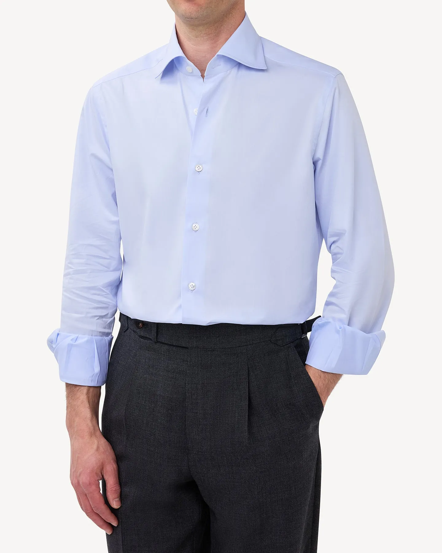 Light Blue Twill Spread Collar Shirt