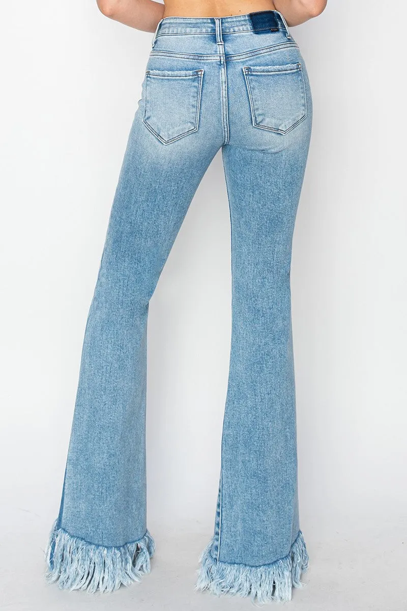 Light Mid Rise Flare Long Fray Risen Jeans 12/23/24 9386