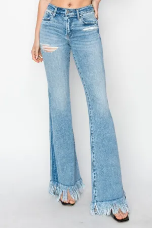 Light Mid Rise Flare Long Fray Risen Jeans 12/23/24 9386
