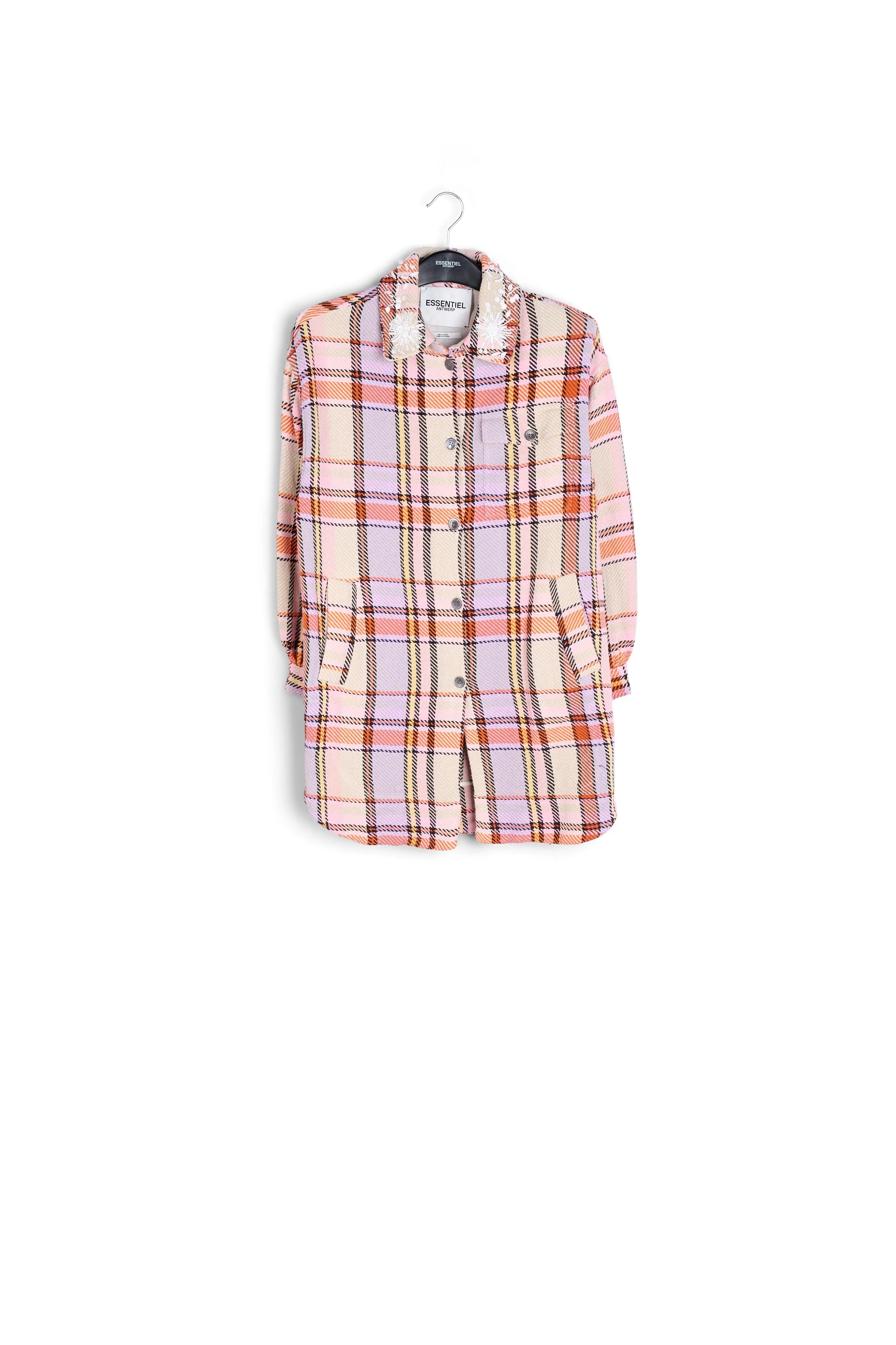Lilac, orange and light pink checked shirt jacket