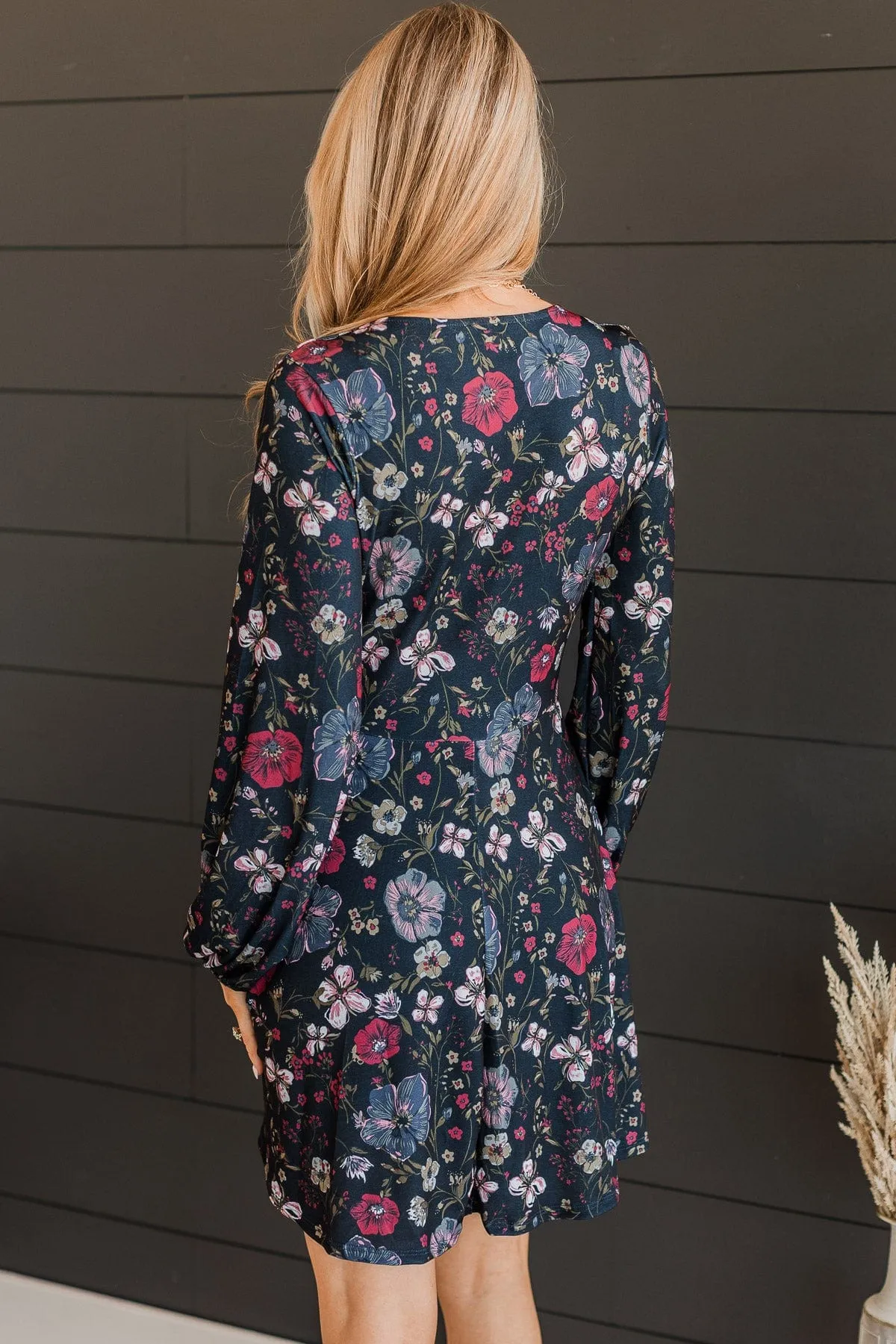 Living Easy Long Sleeve Floral Dress- Navy