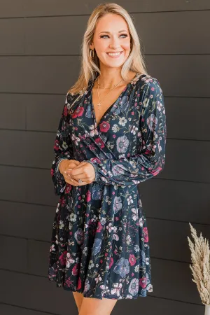Living Easy Long Sleeve Floral Dress- Navy