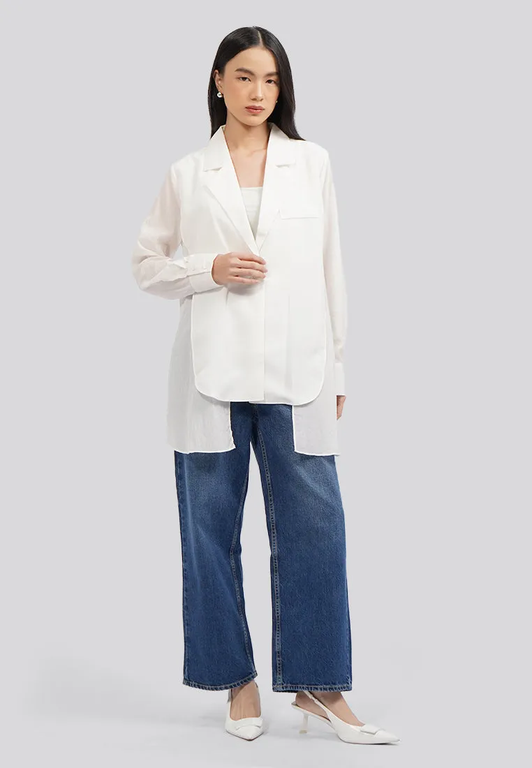 Long Sleeve Sheer Blazer Off White