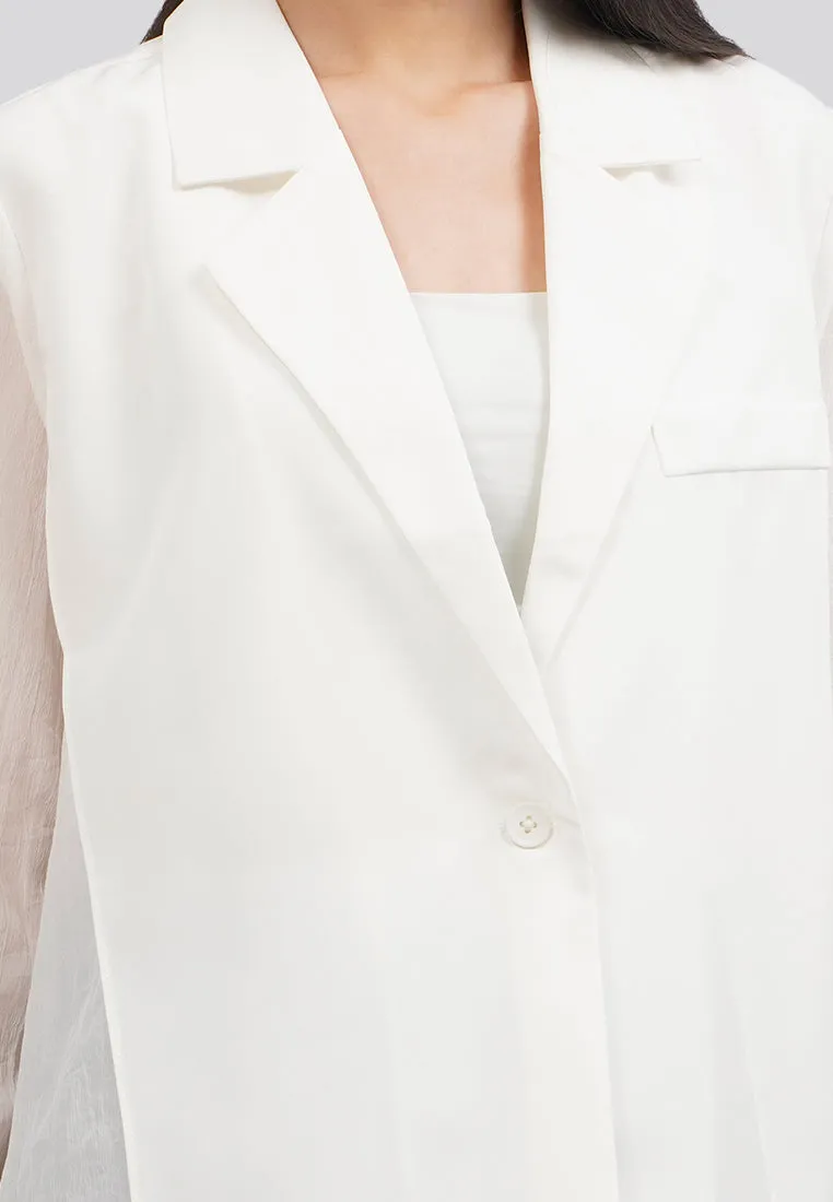 Long Sleeve Sheer Blazer Off White